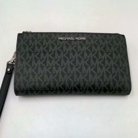 Michael Kors Handbags - Michael Kors Jet Set Travel Double Zip
PVC Leather Wristlet Signature Black